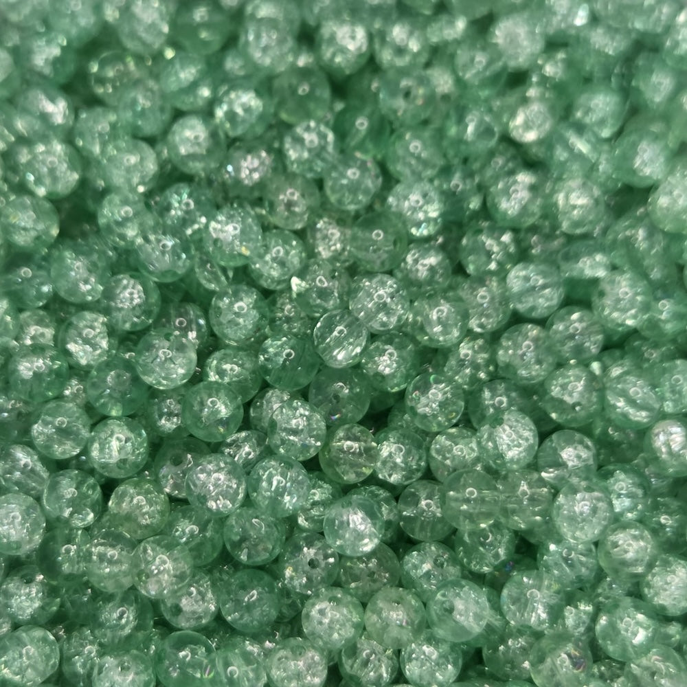 Close-up of green crackle look beads