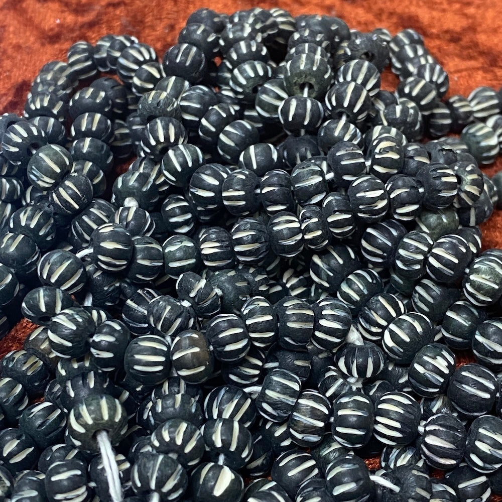 6x8mm Bone Beads - Black - Rondelle - (1 Strand)