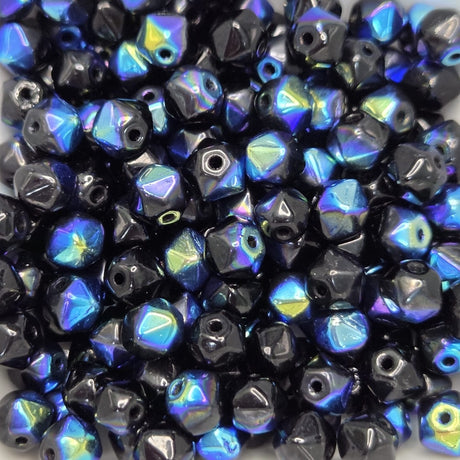 Close-up of black and blue iridescent beads