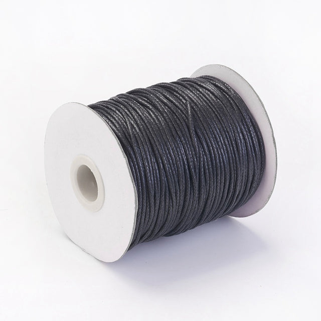 Spool of black thread on a white background