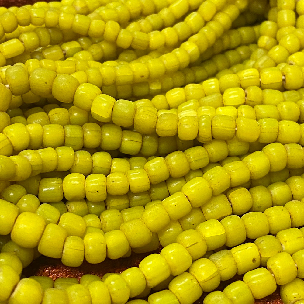 Tube - Chartreuse Opaque - Java Recycled Glass Beads - (1 strand)