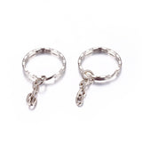 Two silver keychains with small chains on a white background