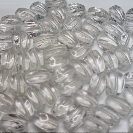 Clear glass beads on a white background