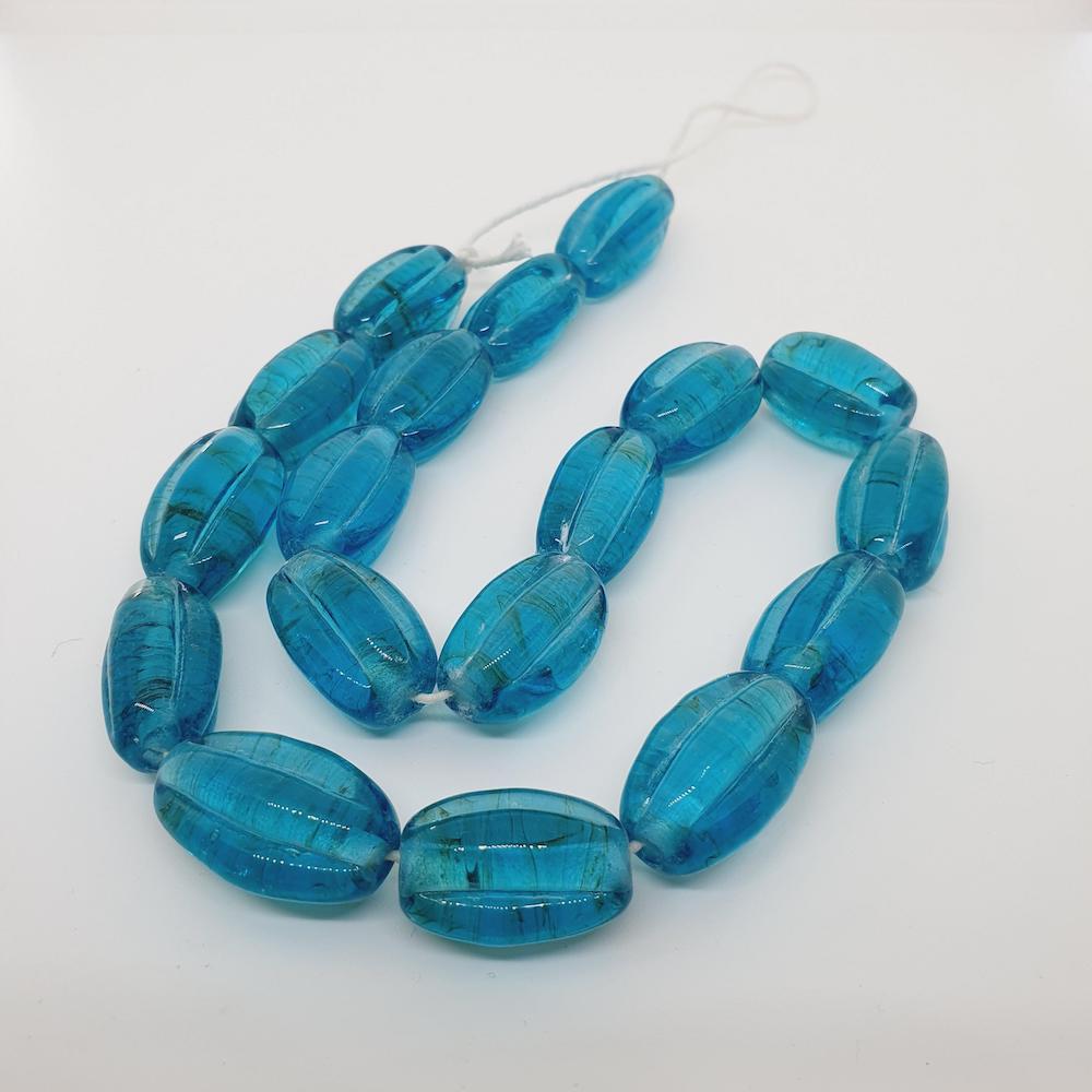 Starfruit - Aqua Blue Transparent - Java Glass Lampwork Beads - (1 strand)
