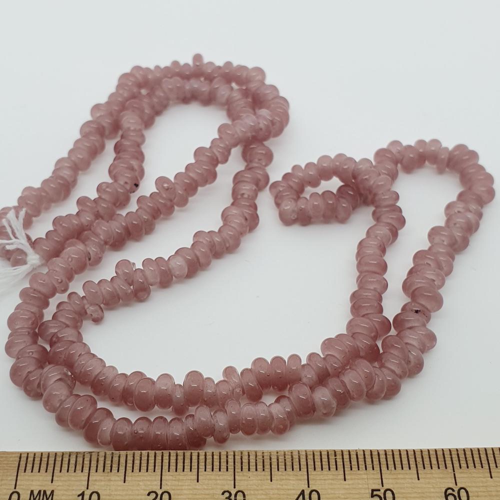 Donuts - Pink Transparent - Java Glass Lampwork Beads - (1 strand)