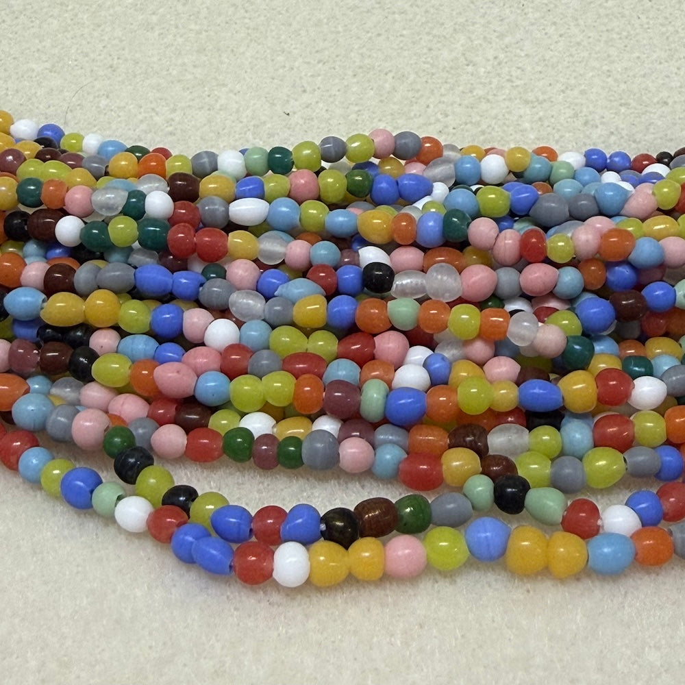 3~4mm Round - Rainbow Mixed Matte - Java Glass Lampwork Beads - (1 strand)