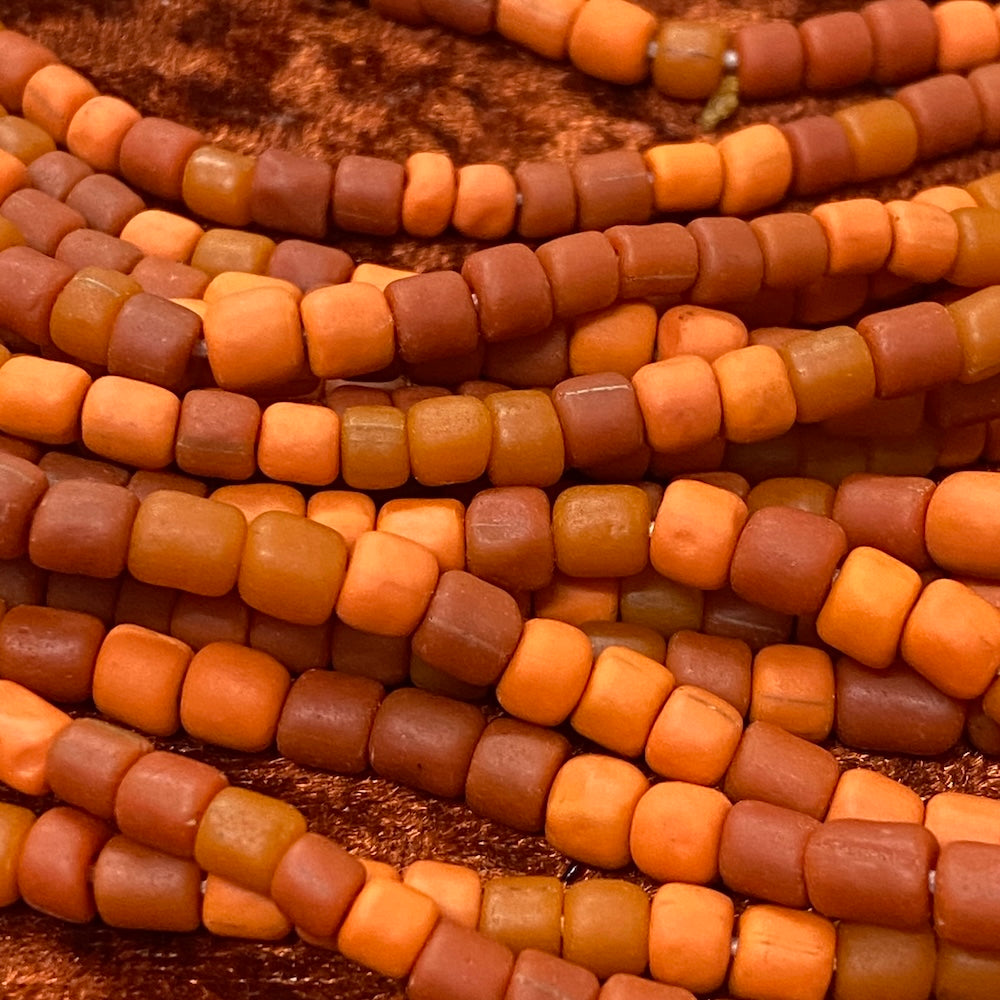 Tube - Orange Opaque - Java Recycled Glass Beads - (1 strand)