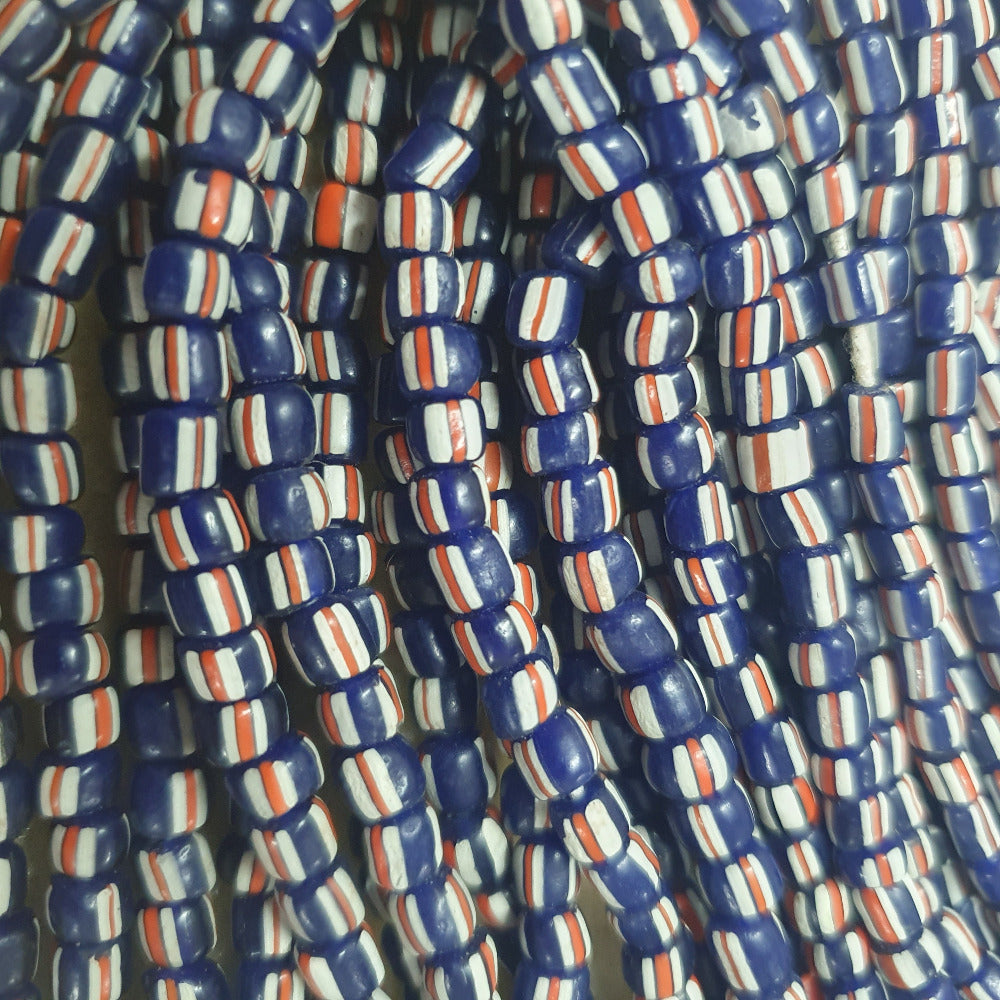 4~5mm Gooseberry - Blue w. Red & White - Java Glass Beads - (1 strand)