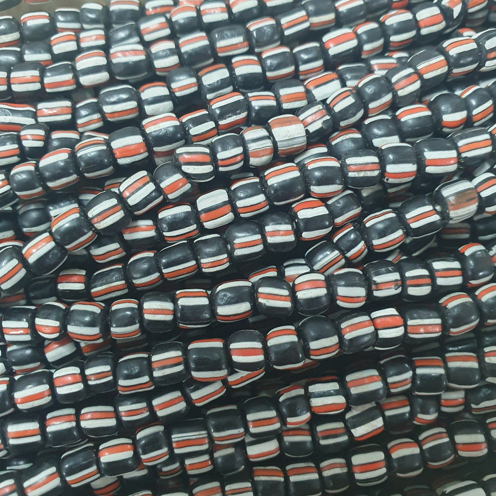 4~5mm Gooseberry - Black w. Red & White - Java Glass Beads - (1 strand)