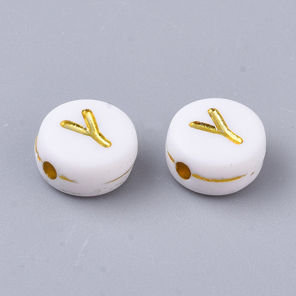 Alphabet Letter Beads (White/Gold) - Y