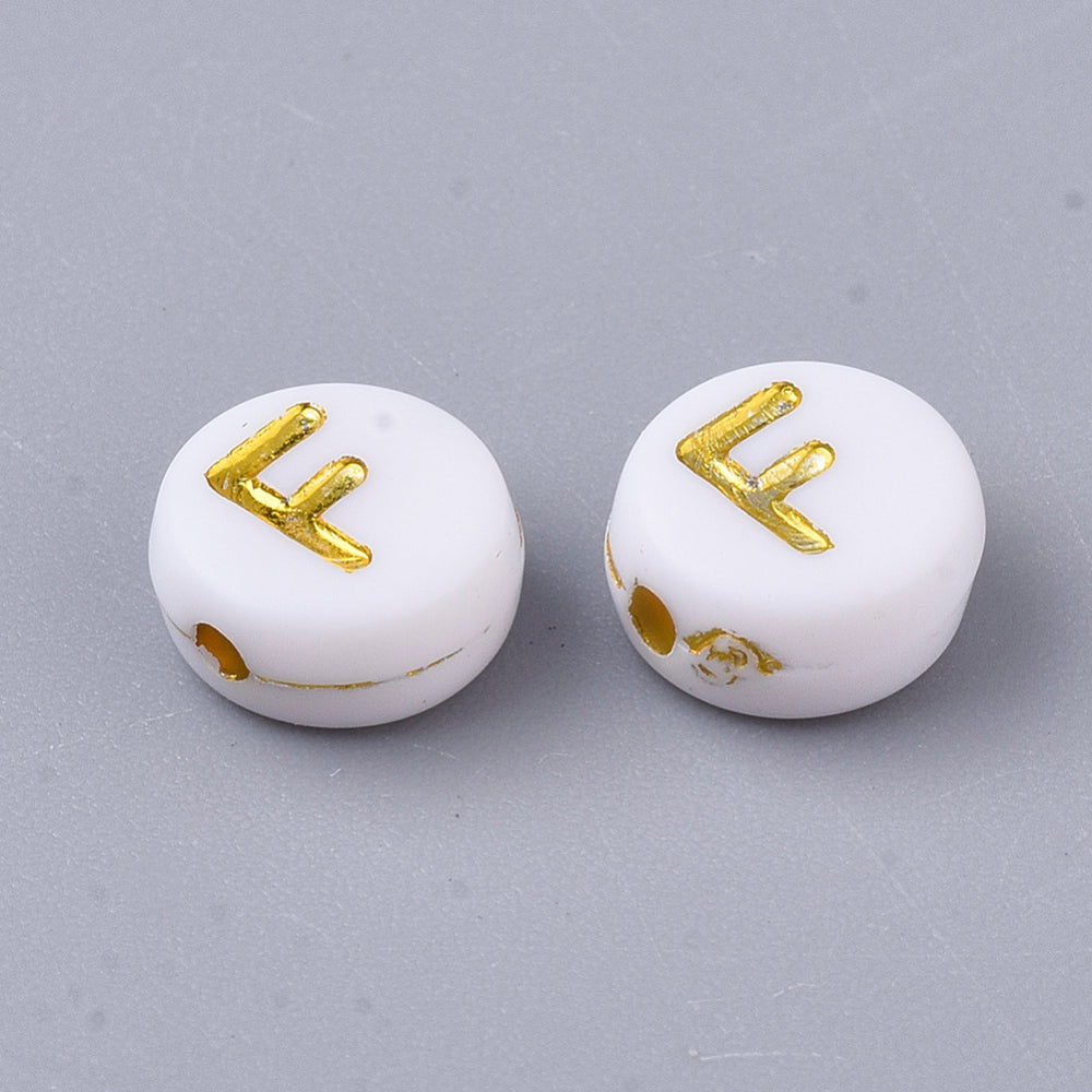 Alphabet Letter Beads (White/Gold) - F