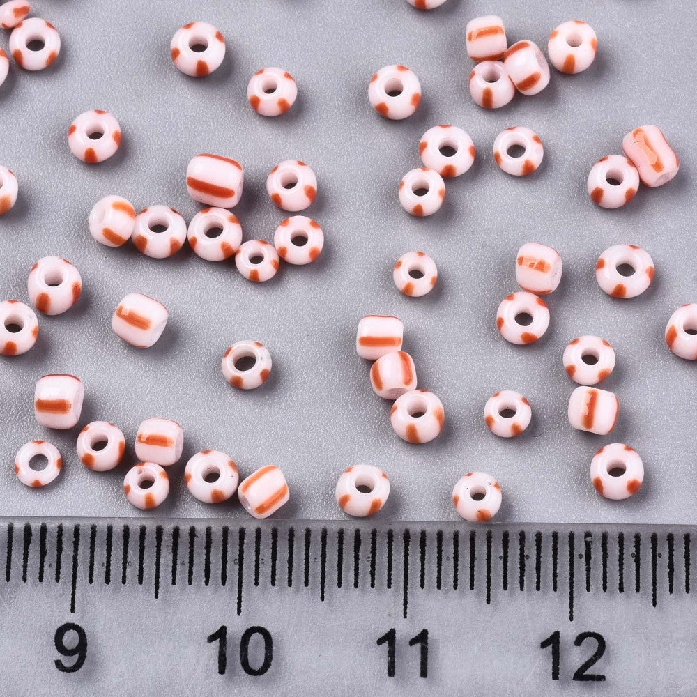 Coral/White Stripe - 8/0 Special Effect (25g) - Seed Beads