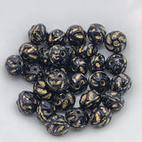 5x6mm Rondelle (25) - Black Opaque w. Gold - Vintage Czech Glass Beads