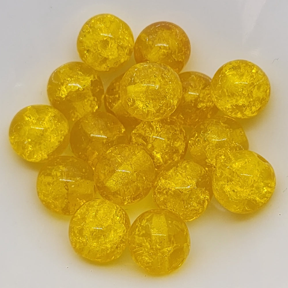 8mm Round (10) - Yellow Crackle - Vintage Czech Glass Beads
