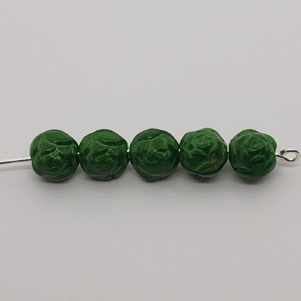 8mm Round Rose Czech Glass Beads (25) - Dark Green - Bead Shack