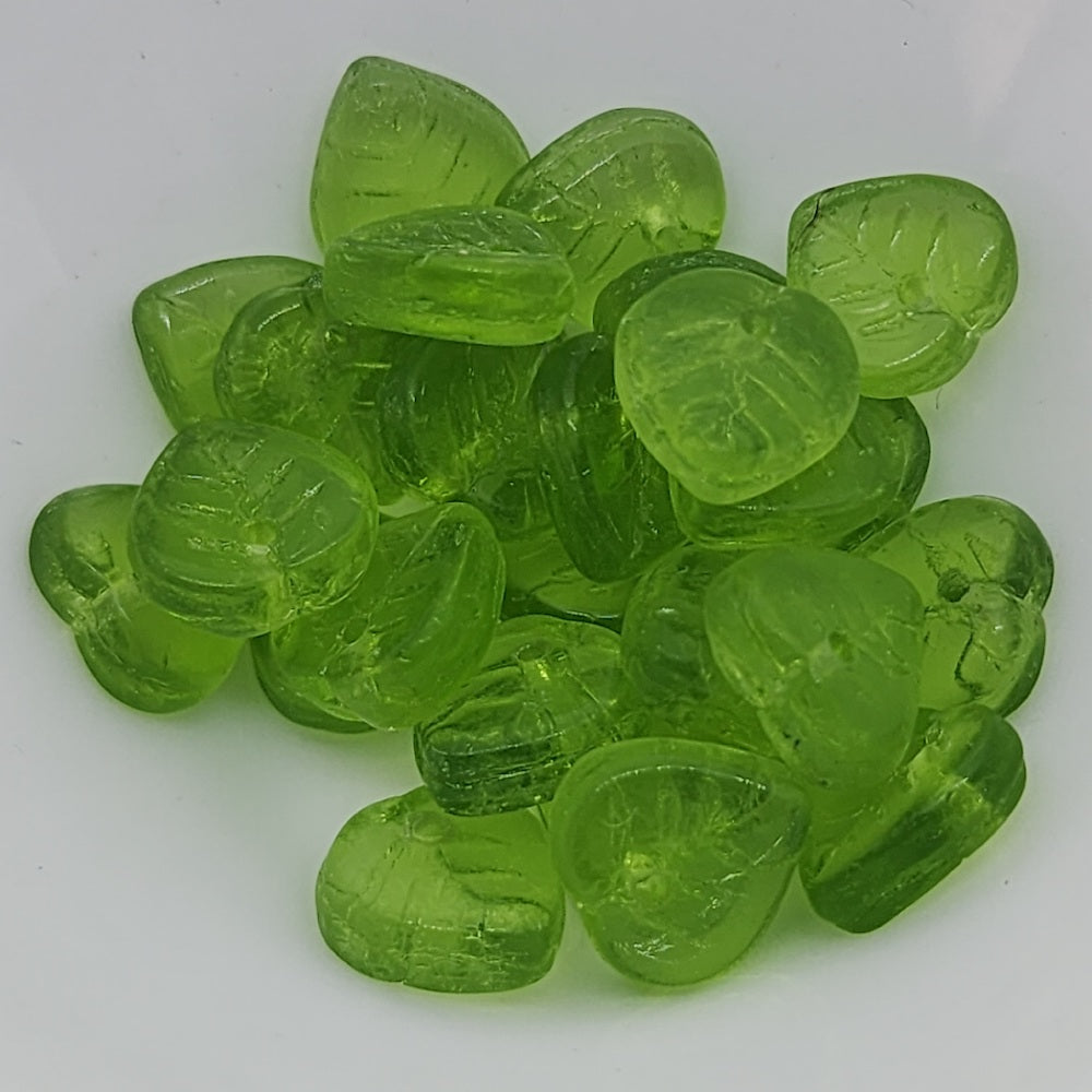 8x8mm Heart Leaf Czech Glass Beads (25) - Green Transparent - Bead Shack