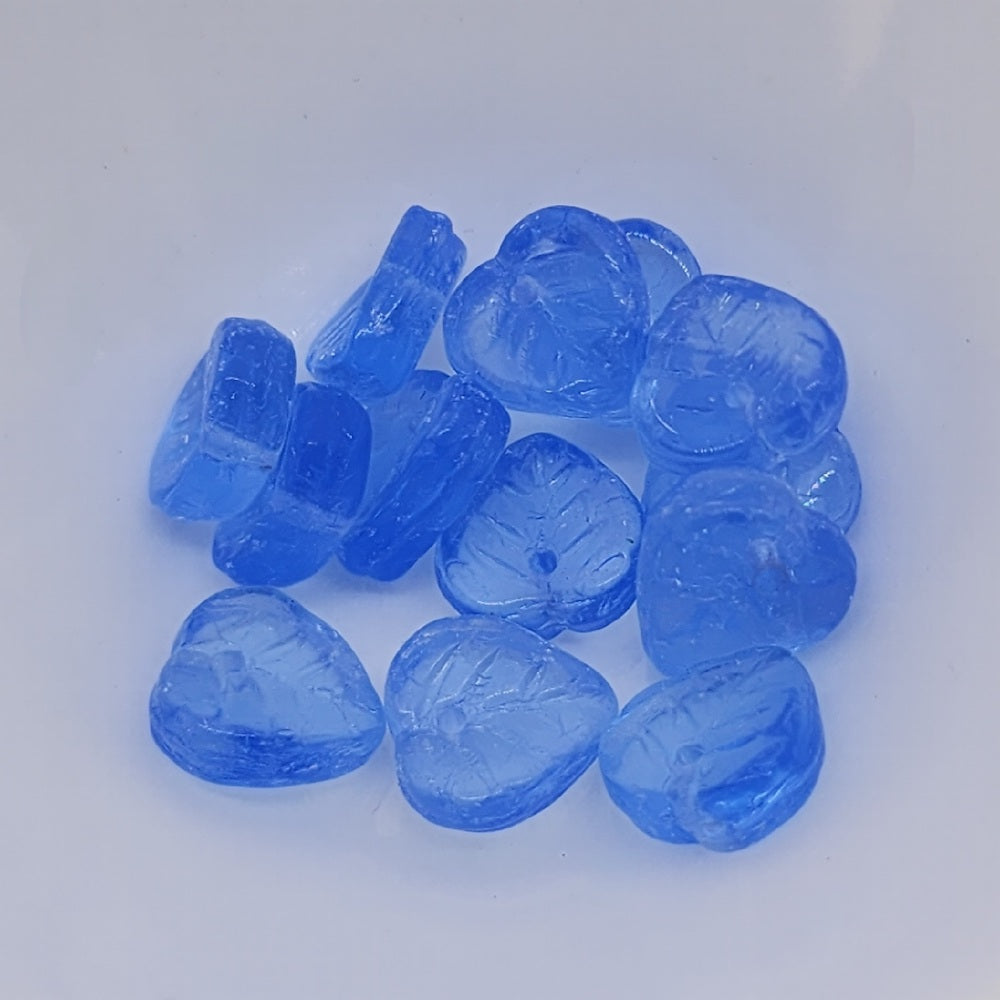 8x8mm Heart Leaf (25) - Blue Transparent - Vintage Czech Glass Beads