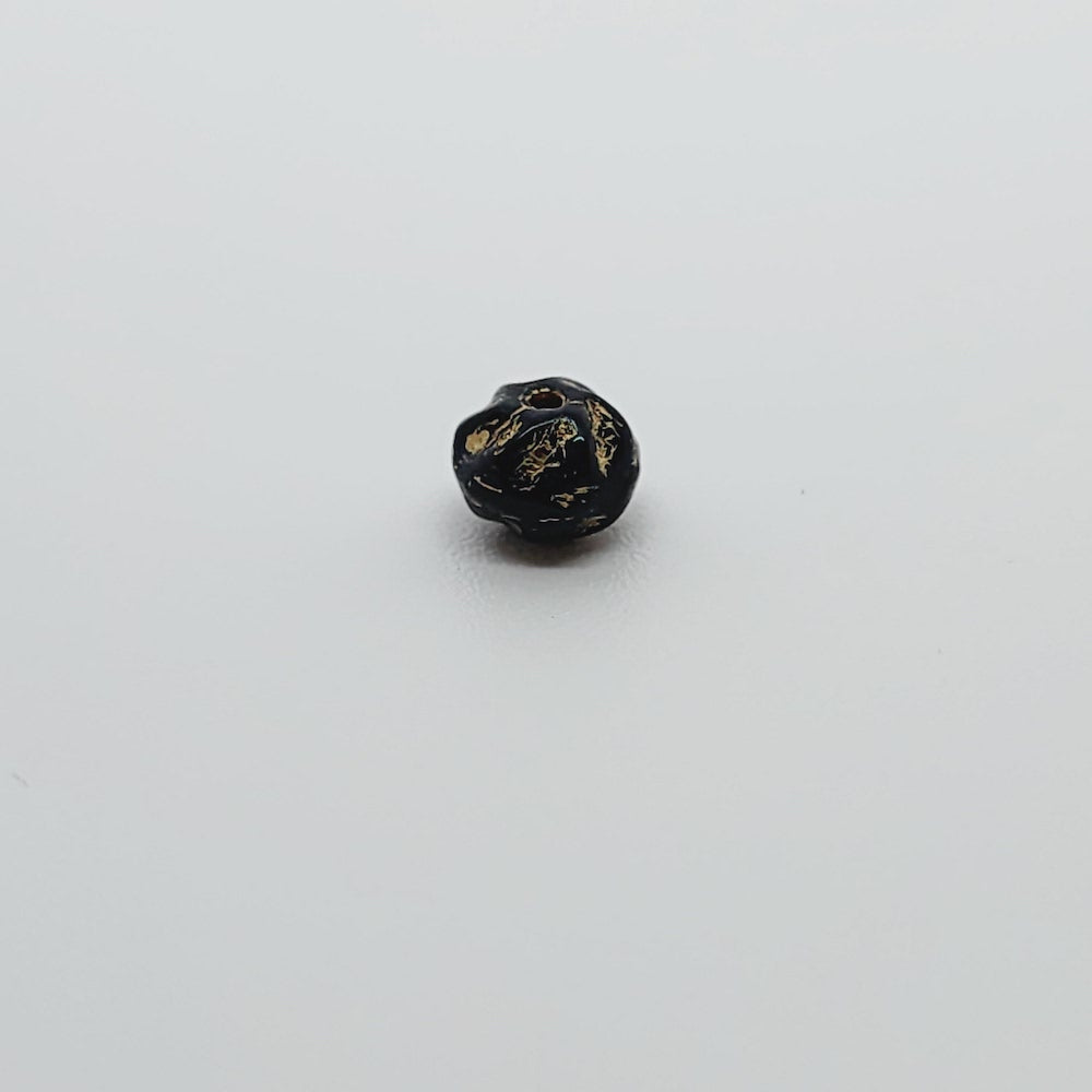 5x6mm Rondelle (25) - Black Opaque w. Gold - Vintage Czech Glass Beads