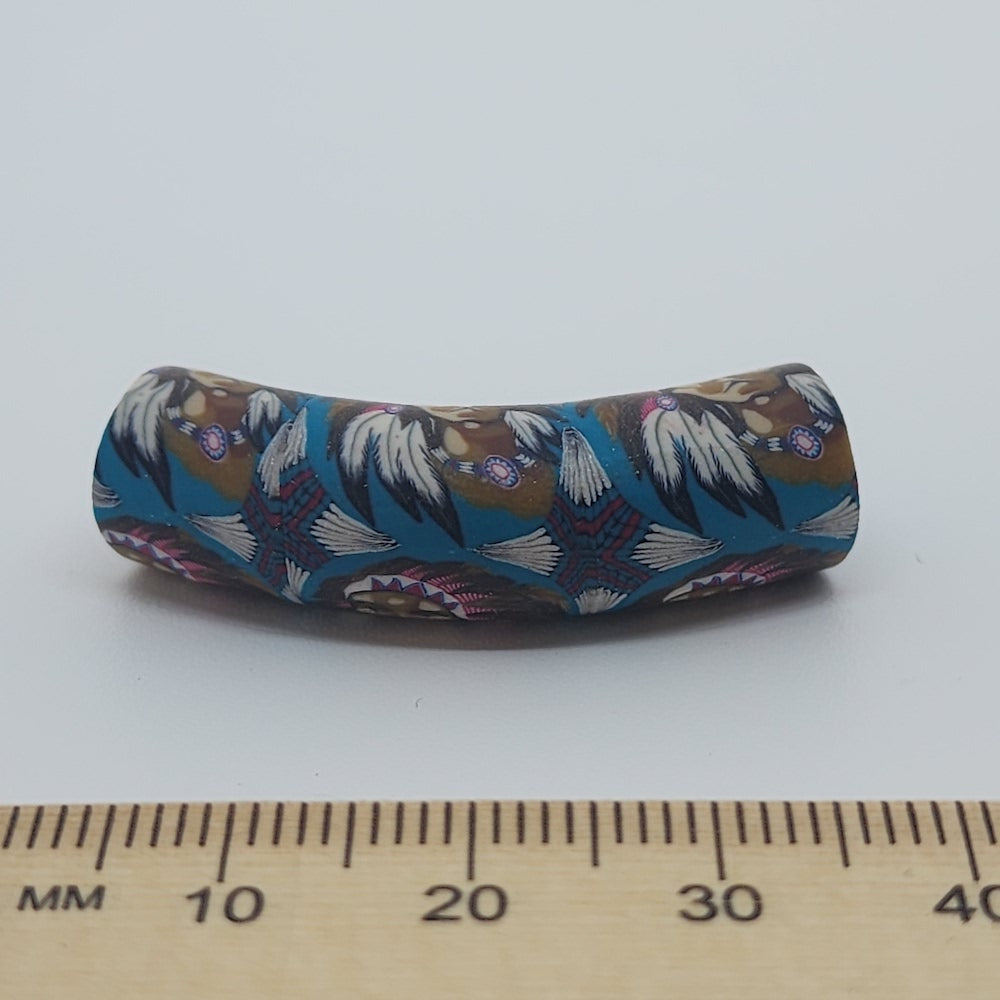 36x10mm Elbow Fimo Beads (10) - Indian Face w. Head Dress