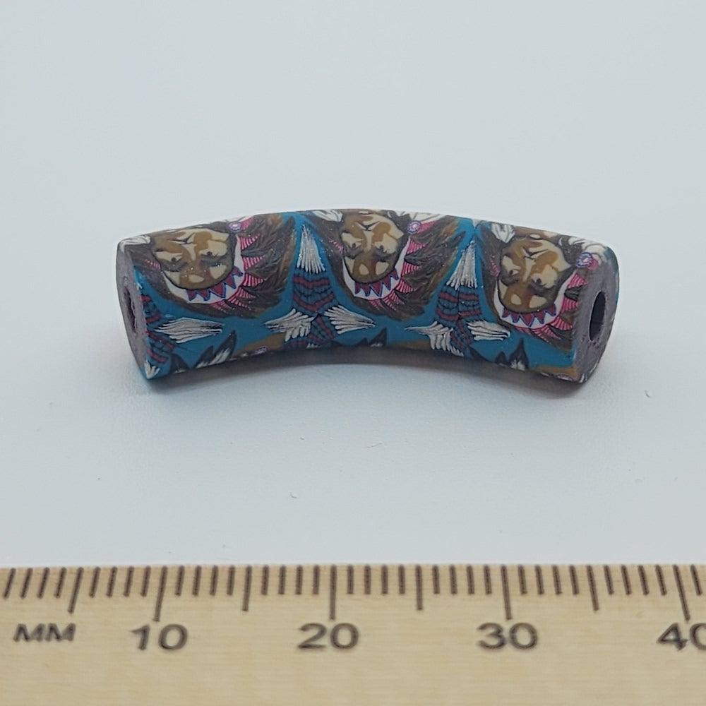 36x10mm Elbow Fimo Beads (10) - Indian Face w. Head Dress