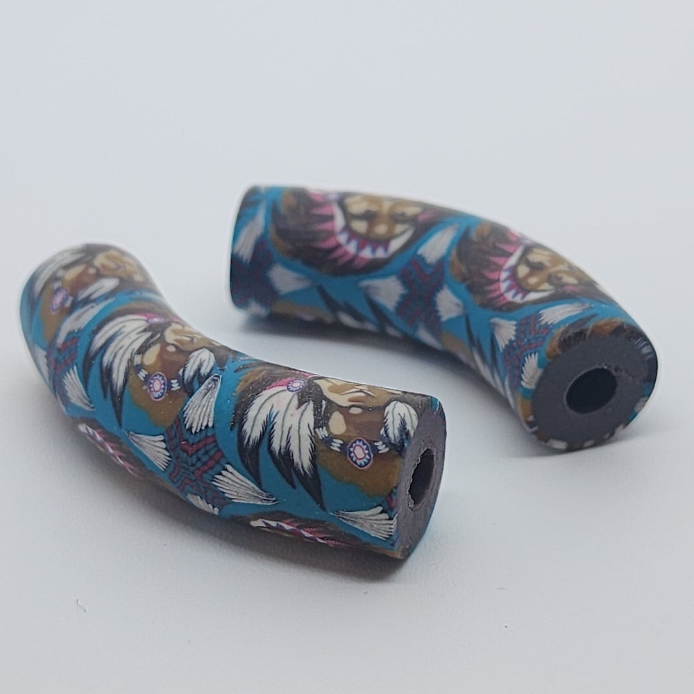 36x10mm Elbow Fimo Beads (10) - Indian Face w. Head Dress