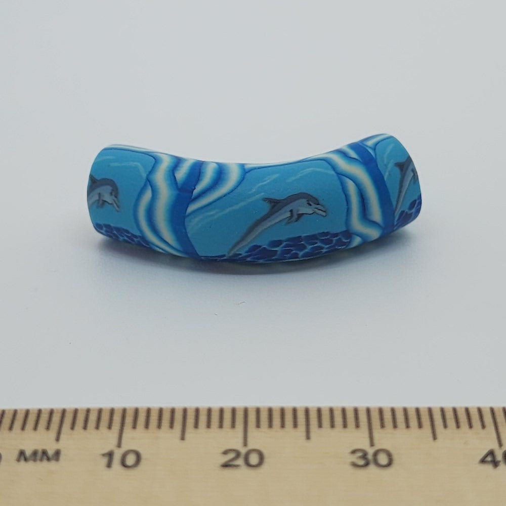 36x10mm Elbow Fimo Beads (10) - Dolphin Diving