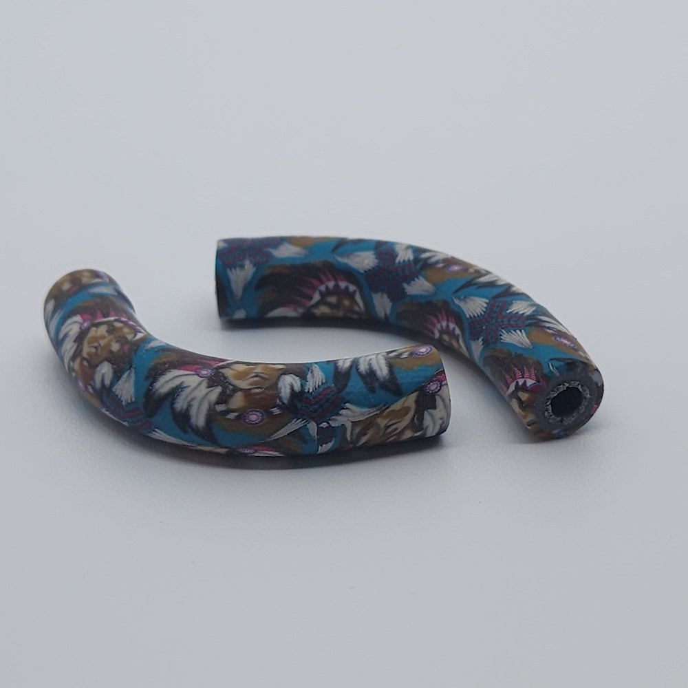 35x7mm Elbow Fimo Beads (10) - Indian Face w. Head Dress