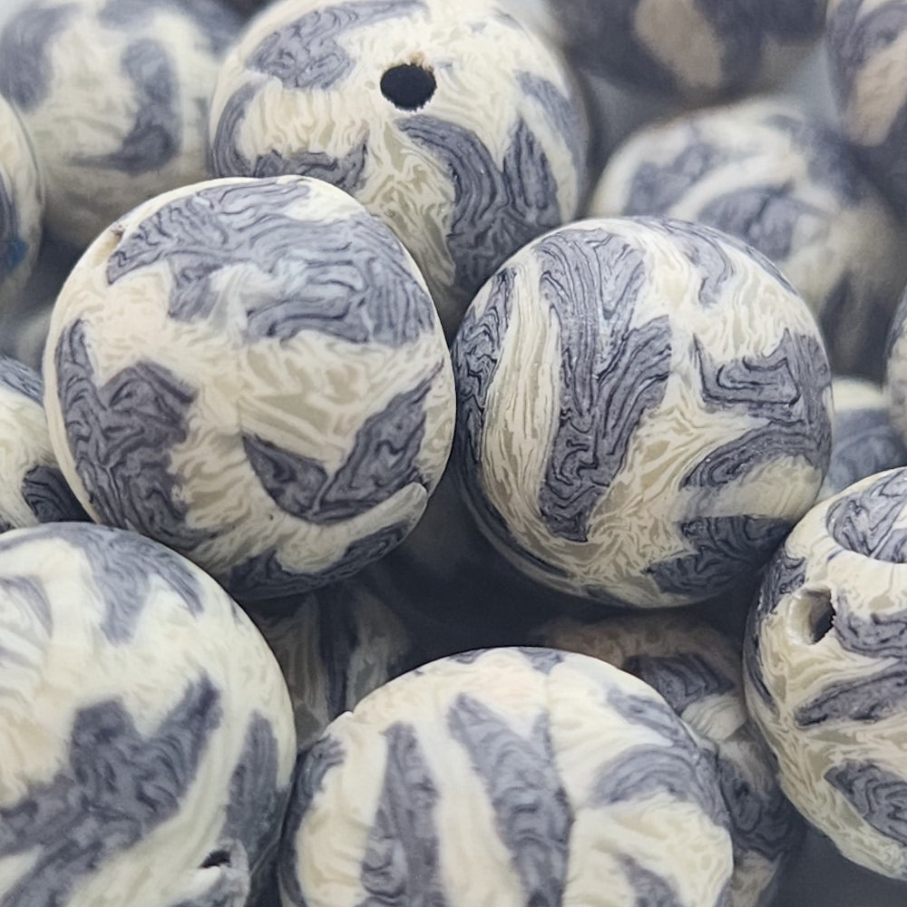 12mm Round Fimo Beads (10) - Zebra Hide