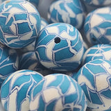 12mm Round Fimo Beads (10) - Turquoise w. White Patterns