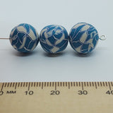 12mm Round Fimo Beads (10) - Turquoise w. White Patterns