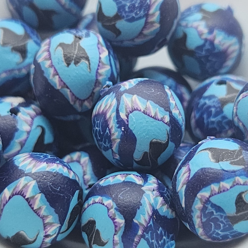12mm Round Fimo Beads (10) - Whale Tail