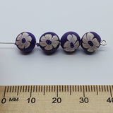 8mm Round Fimo Beads (10) - White Single Flower on Purple