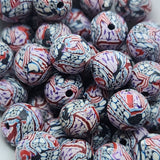 8mm Round Fimo Beads (10) - Stripes w. Flowers