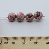 8mm Round Fimo Beads (10) - Pink w. Flowers
