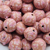 8mm Round Fimo Beads (10) - White Flower on Pink