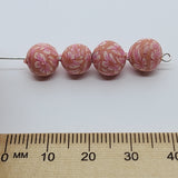 8mm Round Fimo Beads (10) - White Flower on Pink
