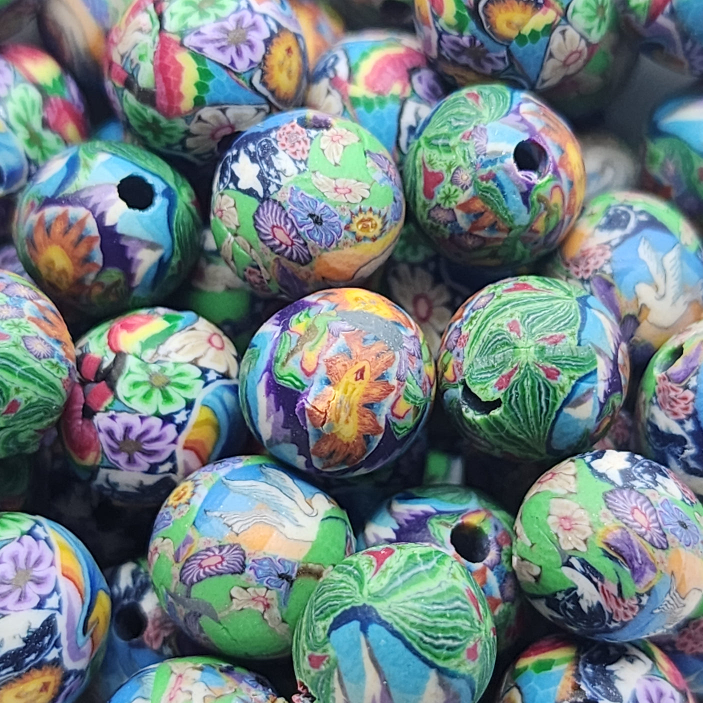 8mm Round Fimo Beads (10) - Sun & Mountains