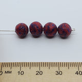 8mm Round Fimo Beads (10) - Red Flowers on Purple