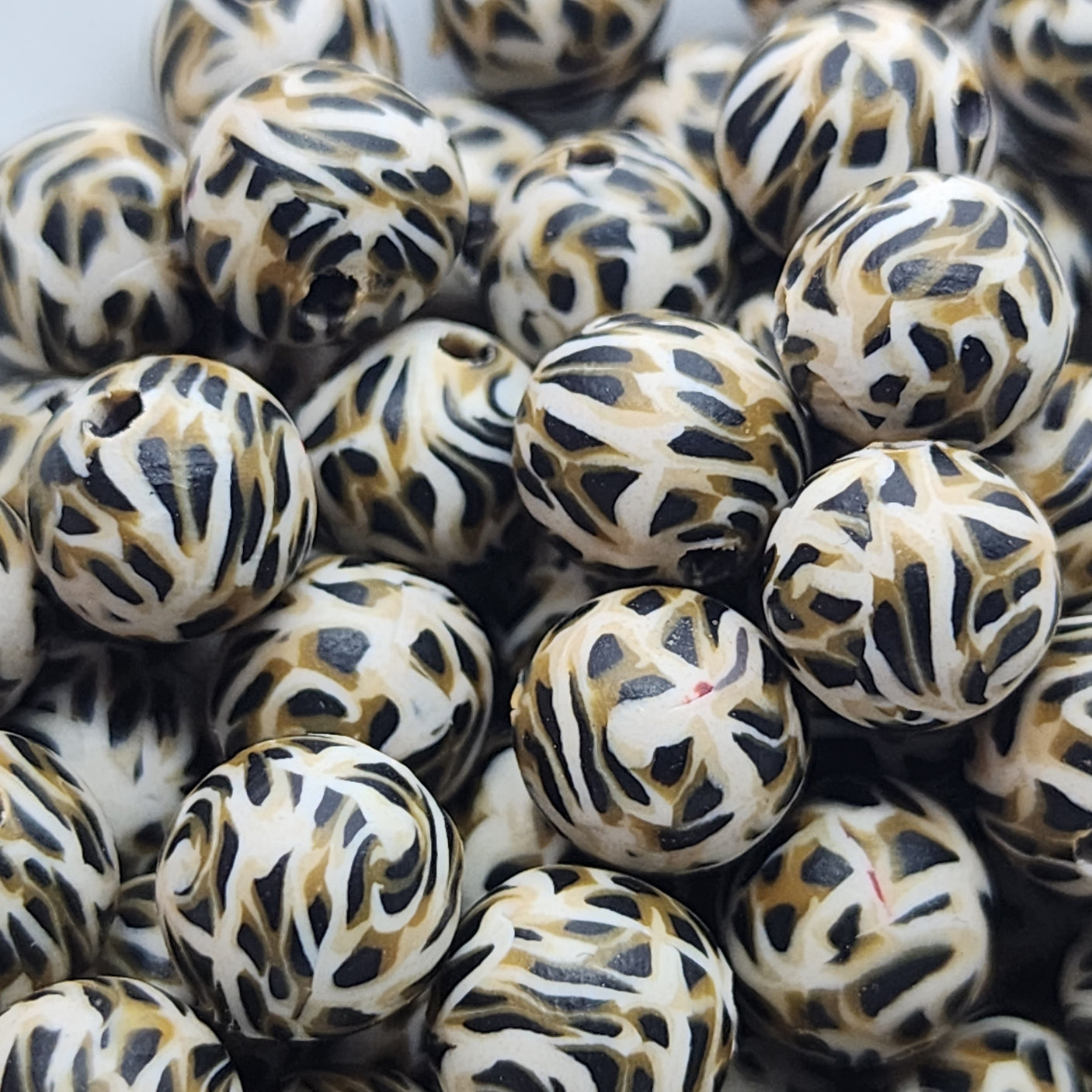 8mm Round Fimo Beads (10) - Animal Print Brown