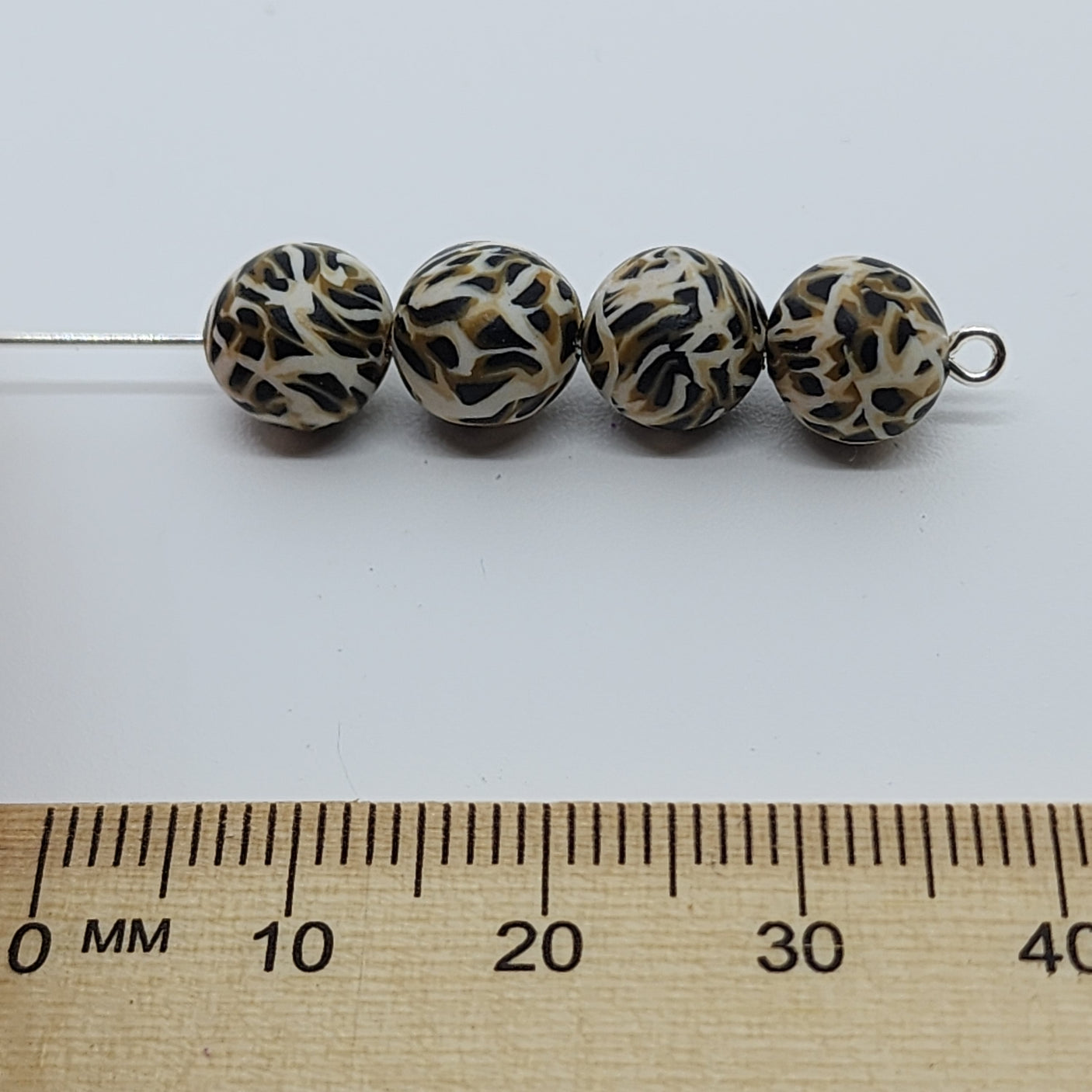 8mm Round Fimo Beads (10) - Animal Print Brown