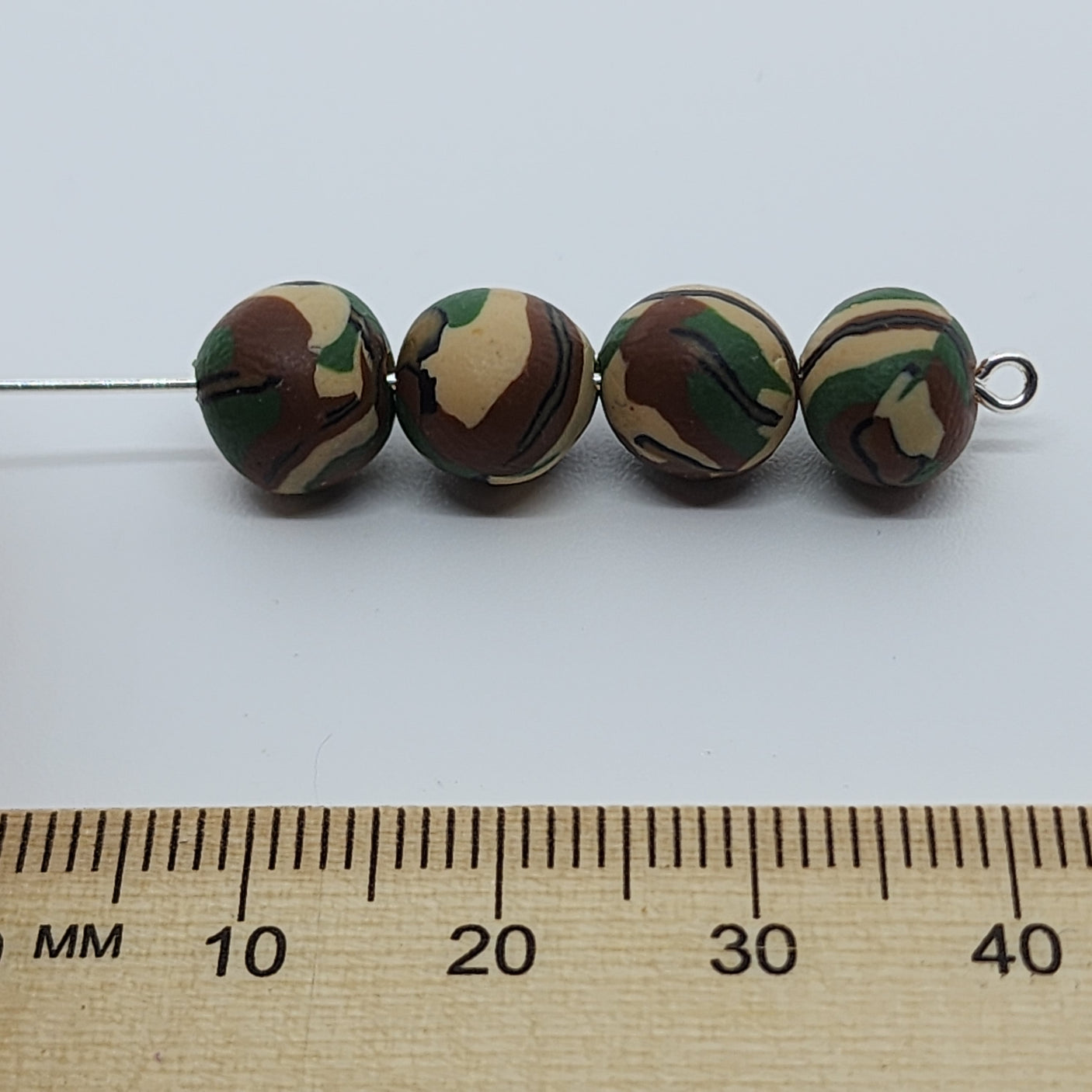 8mm Round Fimo Beads (10) - Camouflage Green/Brown