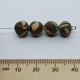 8mm Round Fimo Beads (10) - Camouflage Green/Brown
