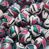 8mm Round Fimo Beads (10) - Red Green nterlocking Triangles