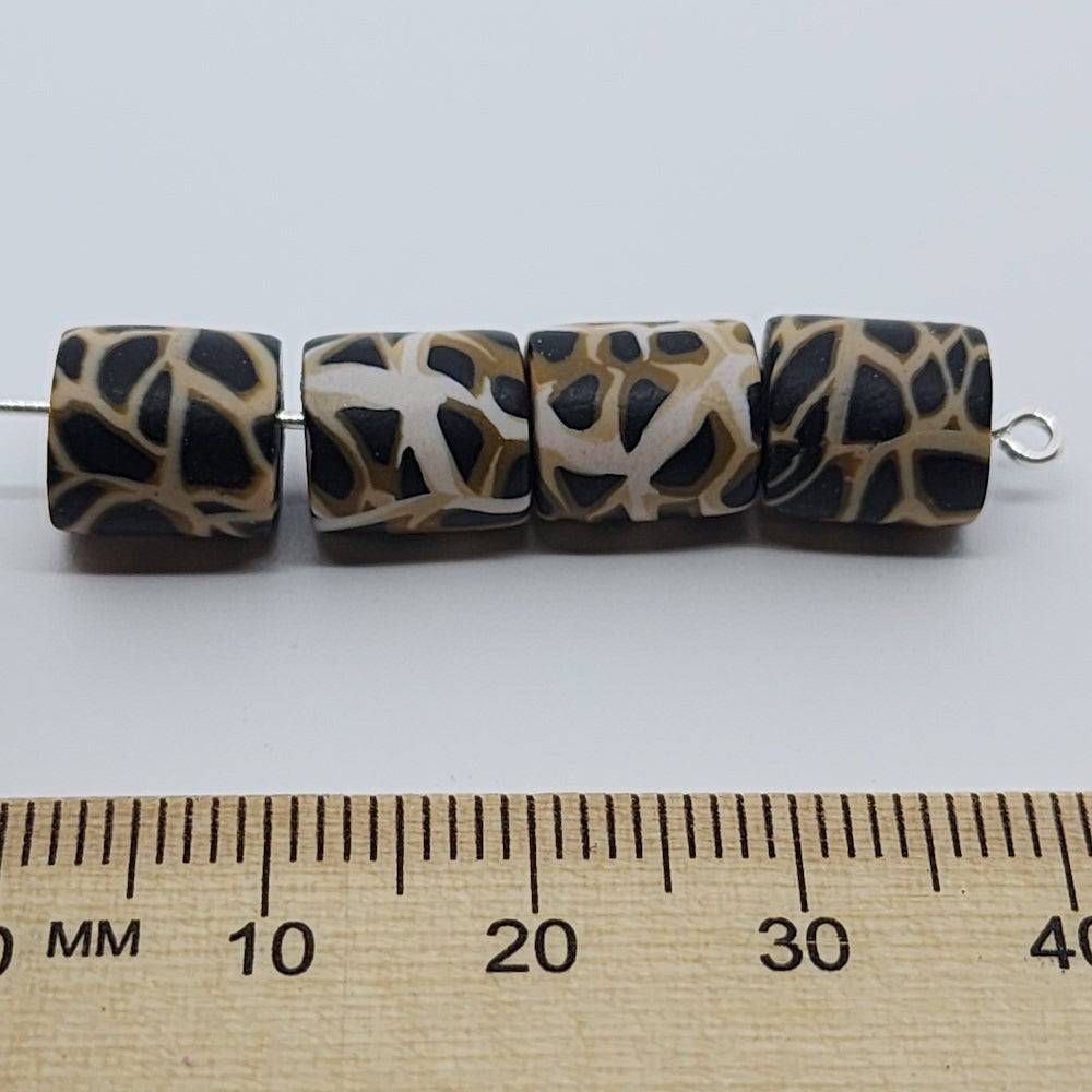 10mm Tube Fimo Beads (10) - Animal Print Brown