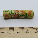 10mm Tube Fimo Beads (10) - Yellow Flower on Green