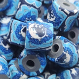 10mm Tube Fimo Beads (10) - Moon Face w. Leaping Dolphins & Stars