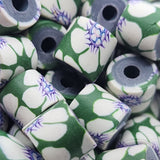 10mm Tube Fimo Beads (10) - White Purple Flower on Green