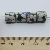 10mm Tube Fimo Beads (10) - White Purple Flower on Green