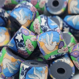 10mm Tube Fimo Beads (10) - Dove w. Moon & Flowers