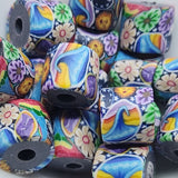 10mm Tube Fimo Beads (10) - Wave w. Flowers